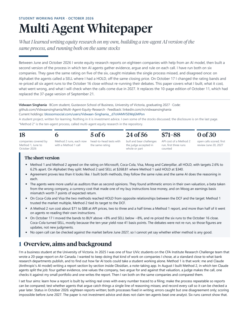 Multi Agent Whitepaper, page 1: summary and the numbers